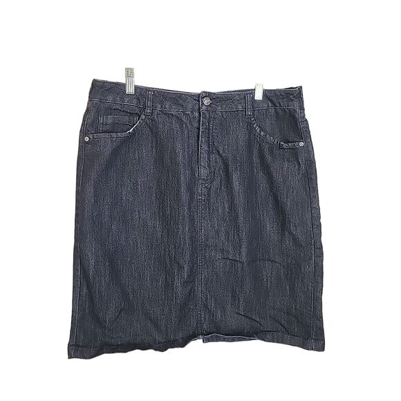 Basic Editions Black Denim Straight Pencil Jean Mini Skirt Academia Size Large - Picture 1 of 8